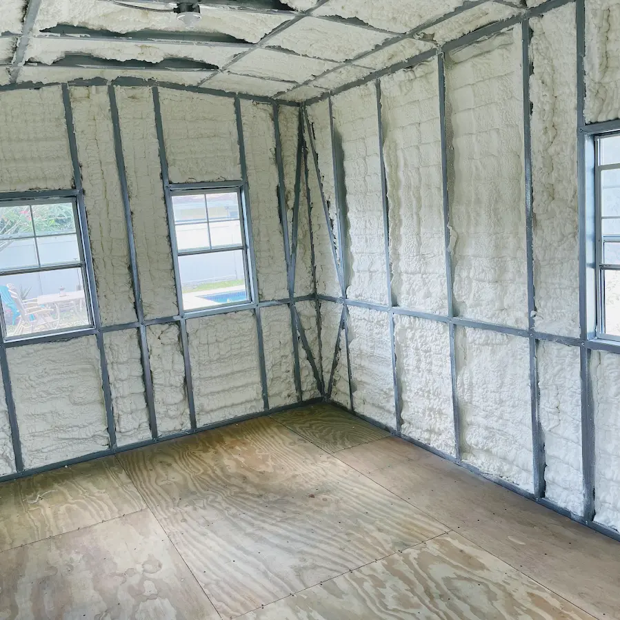 Closed-cell spray foam insulation applied to wall cavities in a residential project in Catasauqua